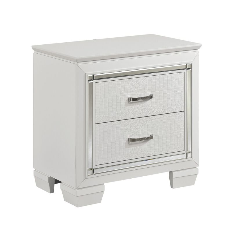 Streamdale White Nightstand with Alligator-Textured Drawers