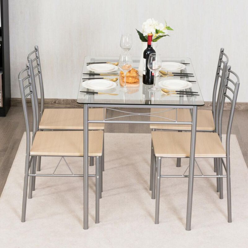 Hivvago 5 Pieces Dining Set Glass Table and 4 Chairs