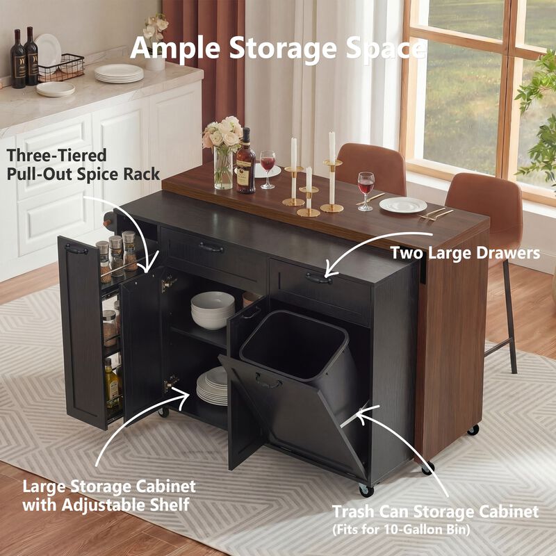 Zersi with Extendable Dining Table Kitchen Island image number 4