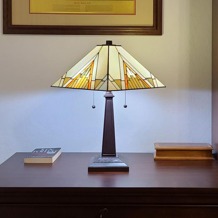 Hivvago 22" Dark Brown Metal Two Light Candlestick Table Lamp With Beige Shade