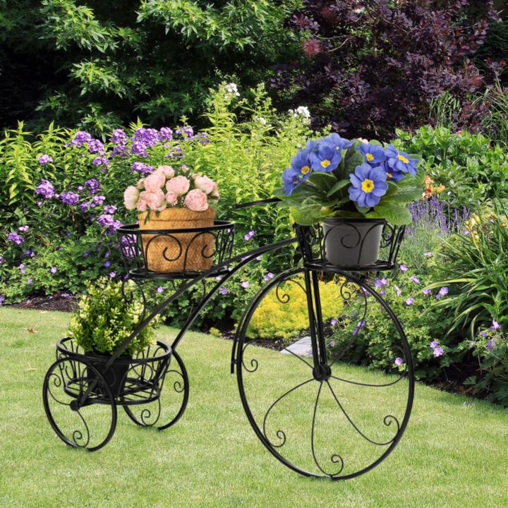 Hivvago Tricycle Plant Stand Flower Pot Cart Holder in Parisian Style