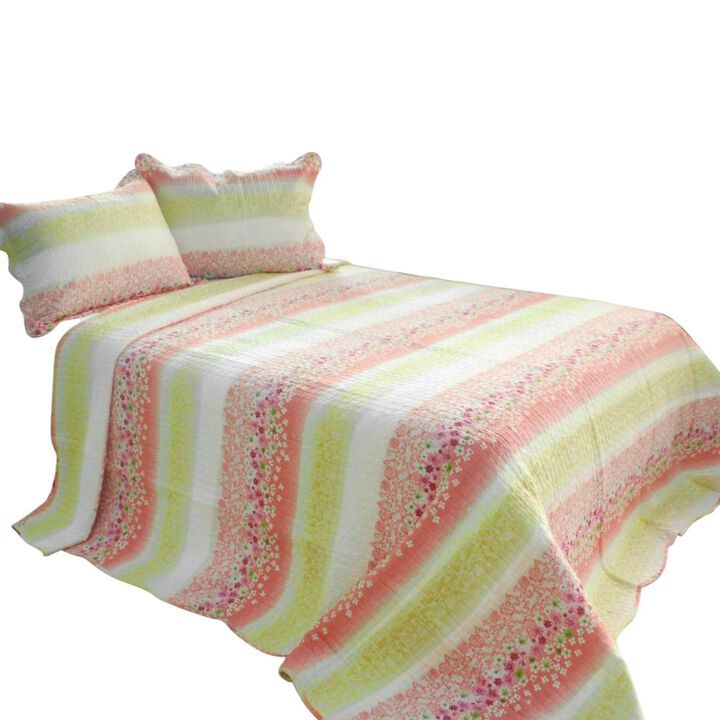 Cotton Vermicelli Quilted Printed Quilt Set 3-Piece with Matching Shams
