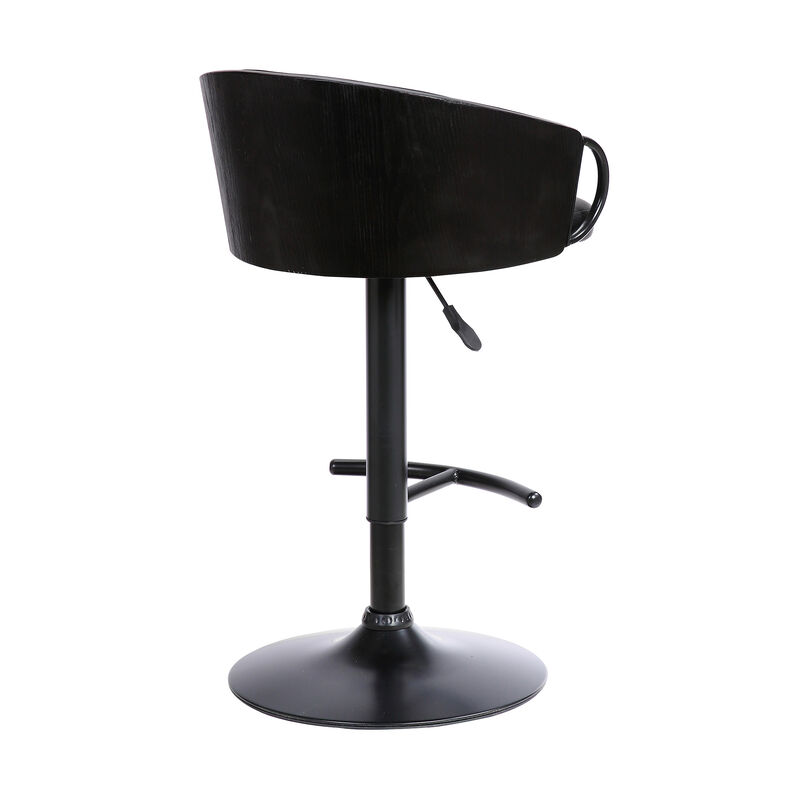 HomeRoots Black Faux Leather And Fabric And Iron Low Back Adjustable Height Swivel Bar Chair image number 2