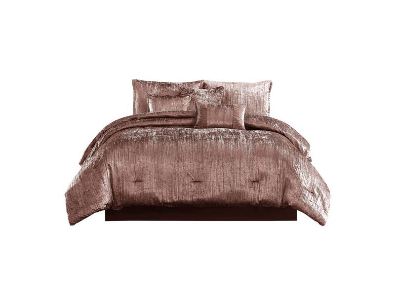 7 Piece Queen Comforter Set with Shimmering Appeal, Pink - Benzara
