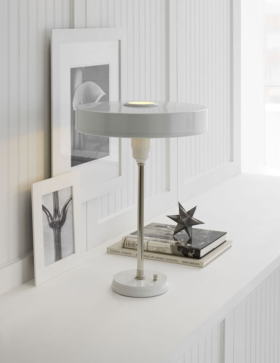 Carlo Table Lamp in Polished Nickel and Antique White