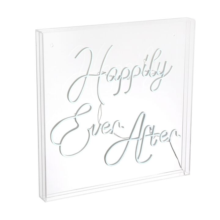 Happily Ever After 23.63" Square Contemporary Glam Acrylic Box USB Operated LED Neon Light, White