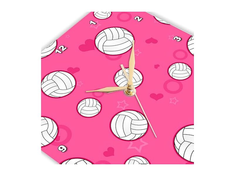 Pink Volleyball Pattern Wall Clock 13 Inch Home Decor image number 3