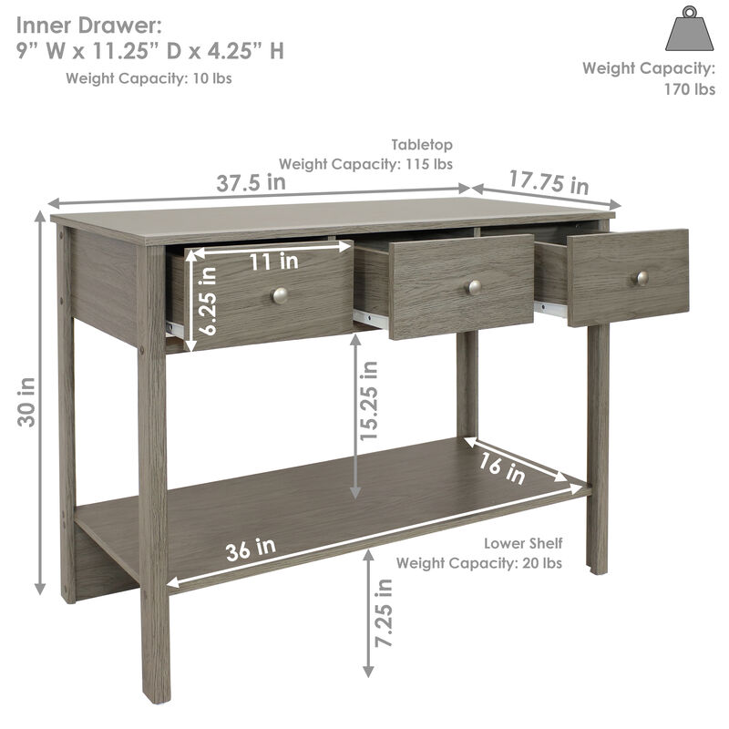 Sunnydaze Classic Entryway Table with Drawers - Thunder Gray - 30 in