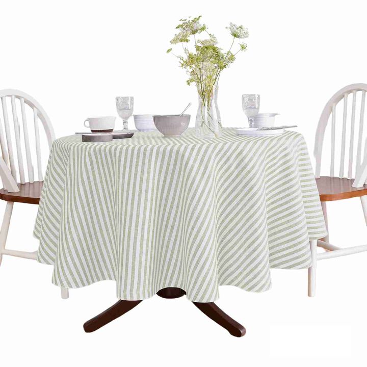 Solino Home 100% Pure Linen Round Tablecloth - Amalfi Stripe
