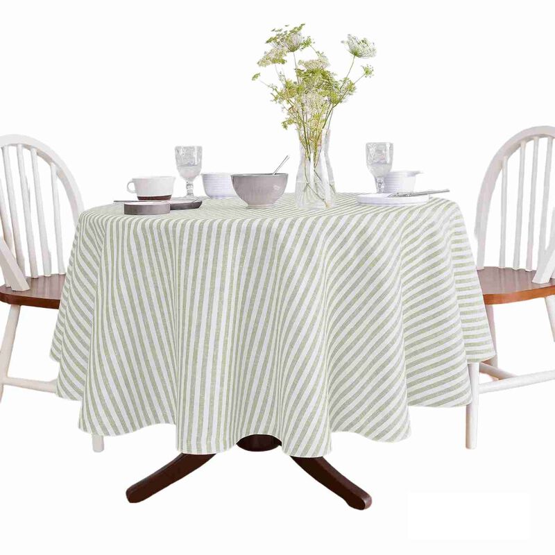 Solino Home 100% Pure Linen Round Tablecloth - Amalfi Stripe