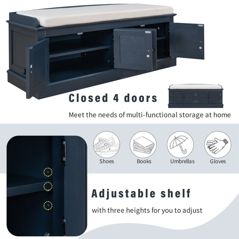 Streamdale Multi-Purpose Storage Bench with Adjustable Shelves and Cushioned Seat image number 3