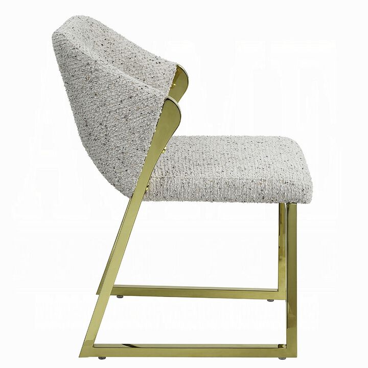 Side Dining Chair, Gold Stainless Steel, Gray Soft Teddy Sherpa - Benzara