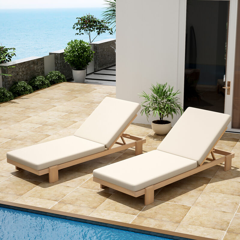Christopher Knight Home Ginger Patio Adjustable Acacia Wood Chaise Lounge with Water-Resisiant Cushions (Set of 2) image number 1