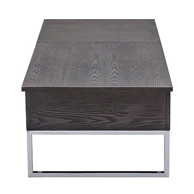 Plethoria Home Grey Oak and Chrome Coffee Table with Lift Top