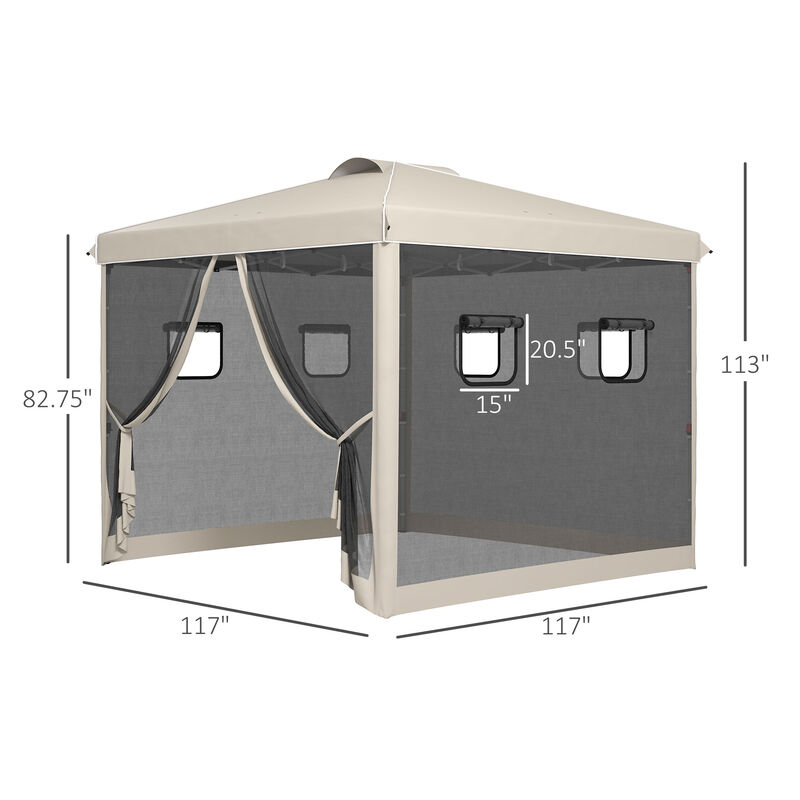 Outsunny 10' x 10' Pop Up Canopy Tent with Netting, Instant Screen House Room, UV-Resistant Sun Shelter, Height Adjustable with Windows, and Carry Bag for Outdoor, Garden, Patio