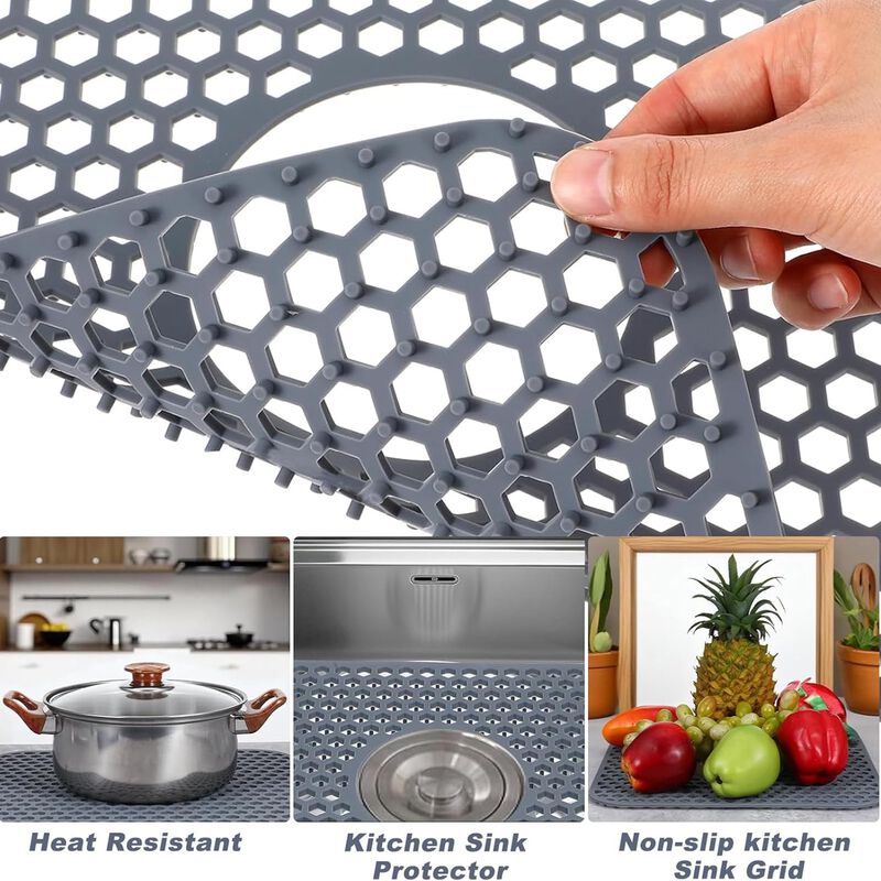 Upgraded Silicone Sink Protector Kitchen Sink Mat, 13.58"x 11.6" image number 3