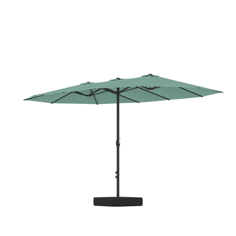 FUFU&GAGA Oversized Dual-Head Patio Umbrella with Crank Lift Sandbag Base and Cover 15 ft x 9 ft Mint Green image number 0