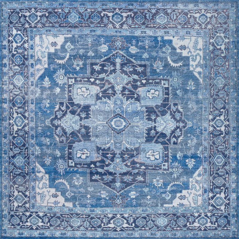 Maris Ornate Medallion Machine-Washable Square Area Rug