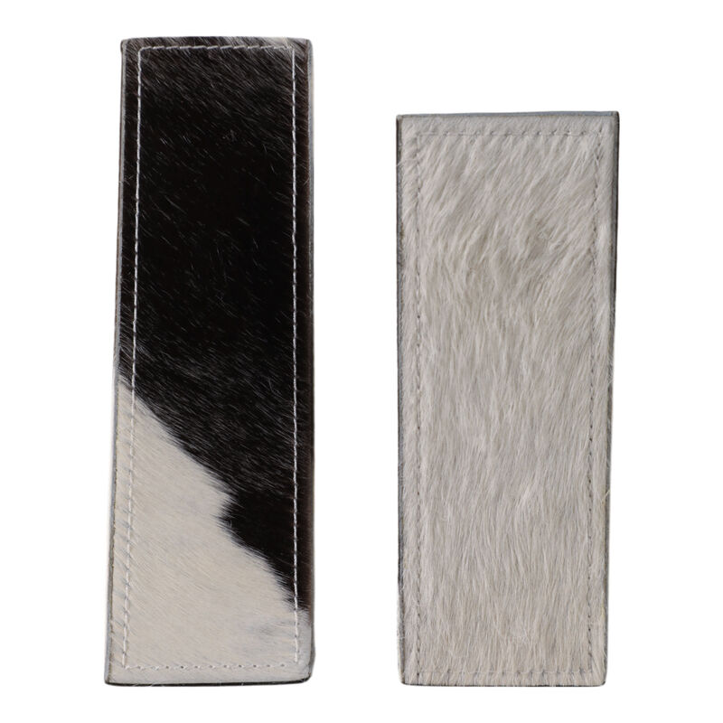 S/2 7" Hair On Hide Cow Print Bookends, White/ Bla image number 4