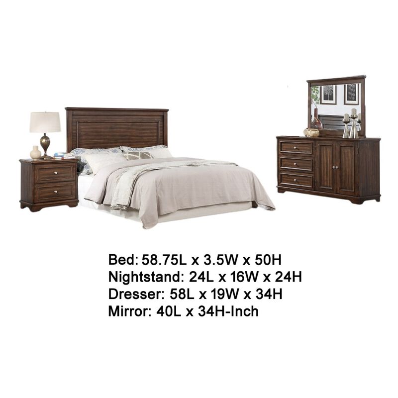 Fori 4 Piece Full Size Bedroom Set, Brown, Nightstand Dresser Mirror