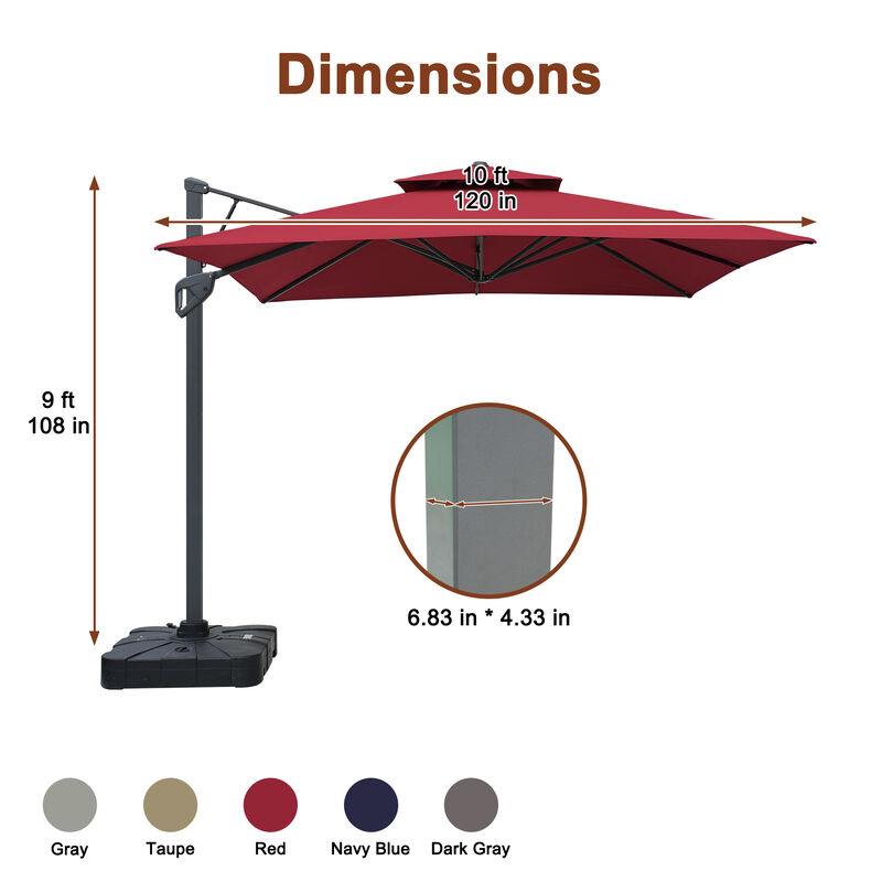 MONDAWE 10ft Square Offset Cantilever Outdoor Patio Umbrella with Included Base