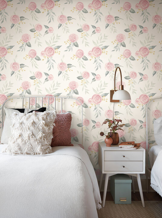 Magnolia Home Watercolor Roses Pink Peel & Stick Wallpaper