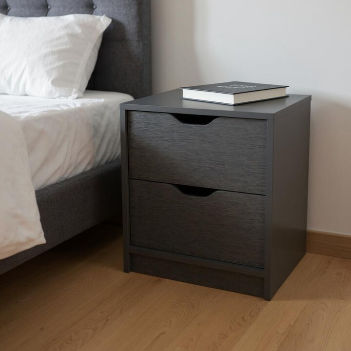 Wood-Style Nightstand with 2 Drawers – Faux Wood Bedside Table