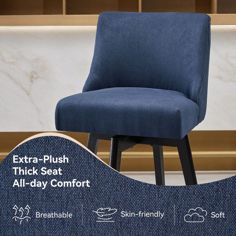 Counter Height Bar Stools, 26" Swivel Barstools with Backs, Linen Bar Chairs for Dining Room, Blue image number 5