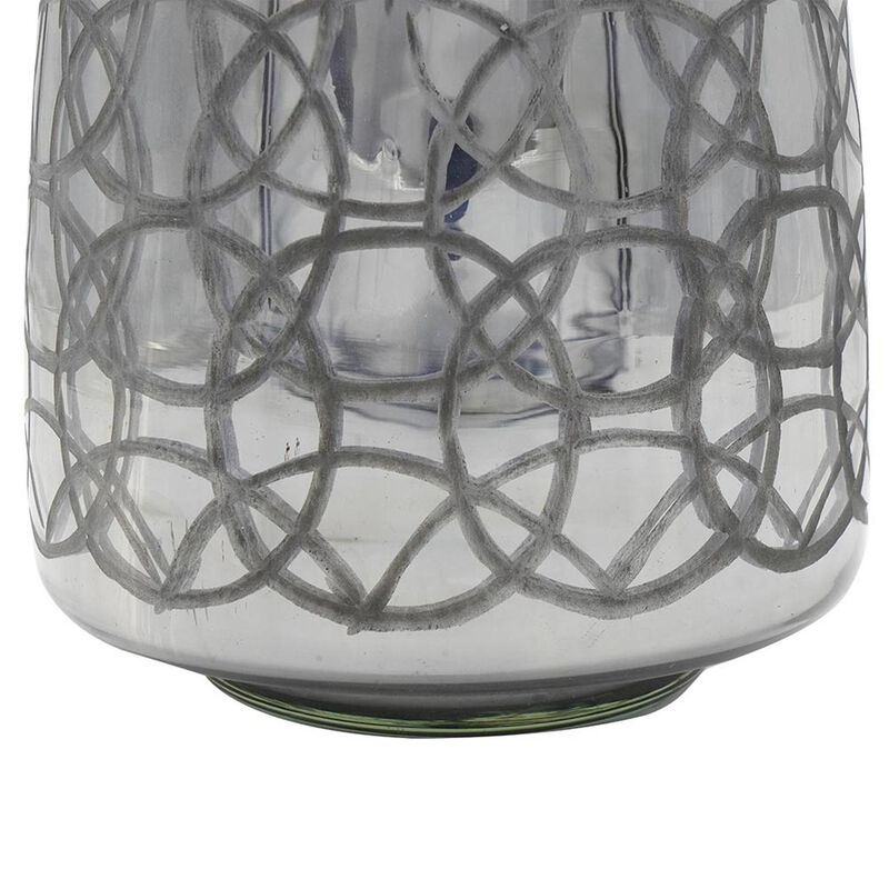 Hivvago 9 Inch Dark Gray Geometric Etched Glass Table Vase