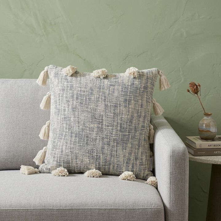 HomeRoots 18" Gray and White Striped Cotton Throw Pillow With Tassels