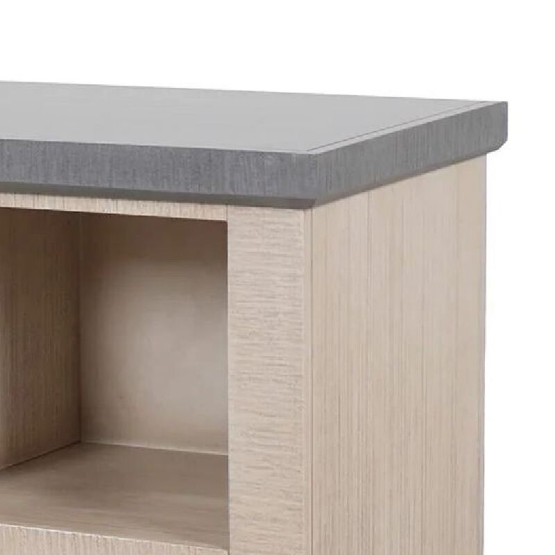 Lina TV Stand Media Cabinet, 93 Inch Gray Slate Top, Cream Pine Wood image number 5