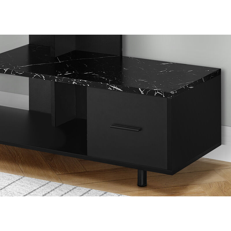 Monarch Specialties I 2610 Tv Stand, 48 Inch, Console, Media Entertainment Center, Storage Drawer, Living Room, Bedroom, Laminate, Black Marble Look, Contemporary, Modern
