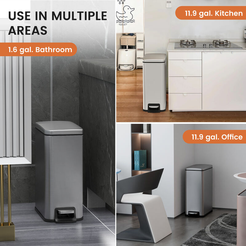 11.9 Gallon + Two 1.6 Gallon Slim Trash Can Combo, Stainless Steel Step Kitchen Garbage Can Set image number 5