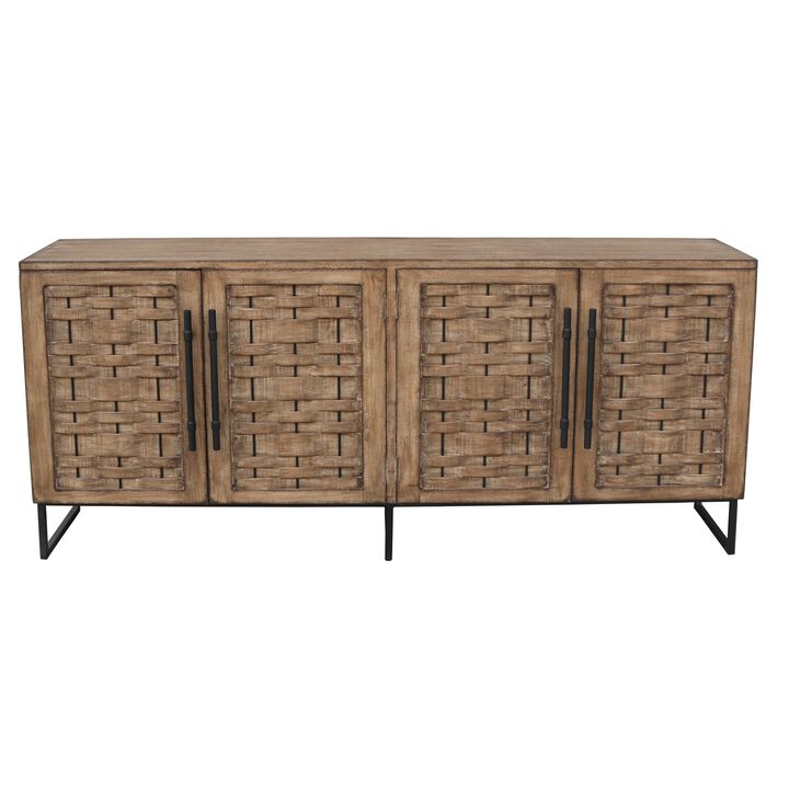 Osin Sideboard Buffet Cabinet, 4 Door, 83 Inch Antique Brown Pine Wood