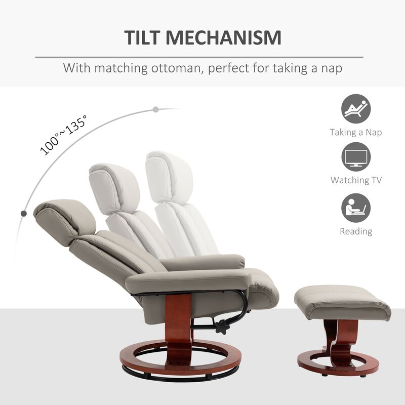 Grey Living Room Comfort: Swivel Recliner Chair with Ottoman