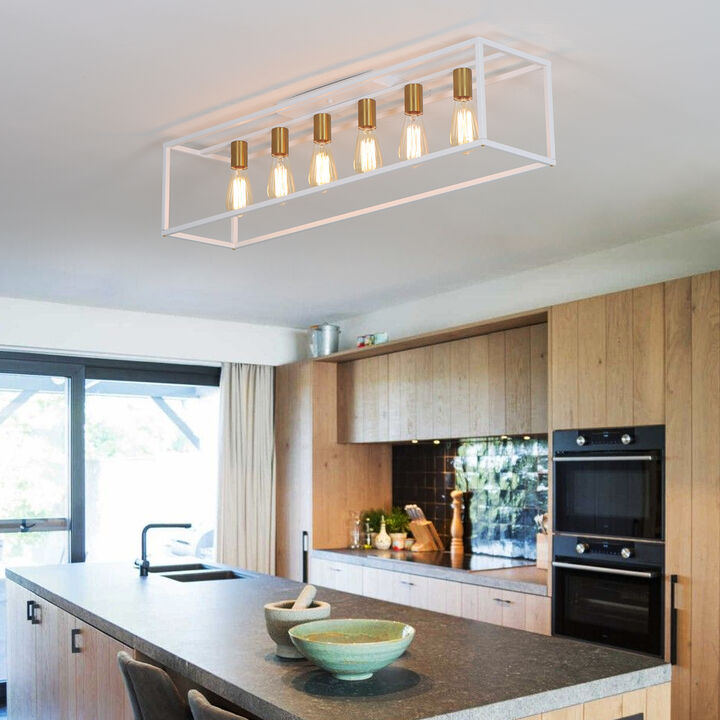 6 Lights Farmhouse Flush Mount Light for Low Ceiling Kitchen Island Style