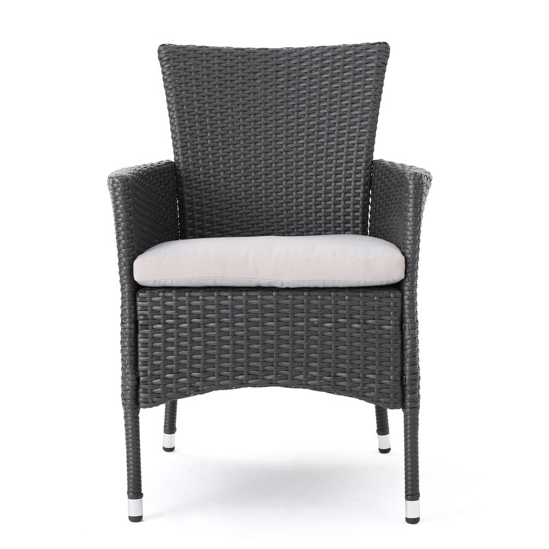Marri Patio Dining Chair Set of 2, Ergonomic, Gray Wicker Design, Beige - Benzara