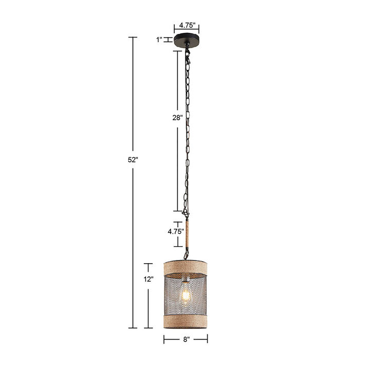 Gracie Mills Manning Coastal Charm Rope and Metal Mesh Cylinder Pendant Light