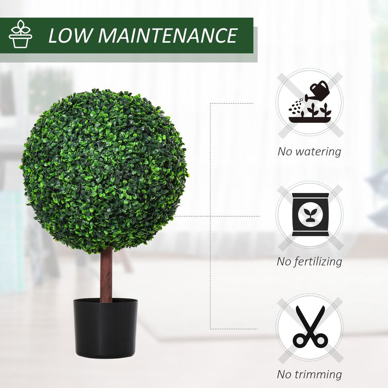 Green Faux Plants: Set of 2 23.5" Artificial Boxwood Ball Topiaries