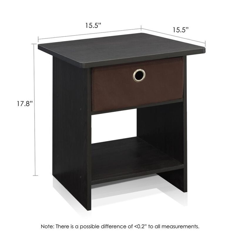 Furinno End Table/ Night Stand Storage Shelf with Bin Drawer, Espresso/Brown, Set of two