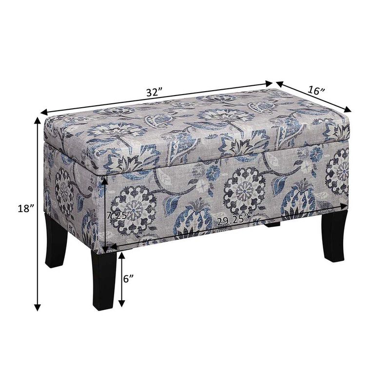 Convenience Concepts Designs4Comfort Winslow Storage Ottoman, Gray Flora Fabric