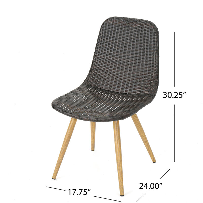 Illa Side Dining Chair, Modern Style Iron Legs, Dark Gray Wicker Rattan - Benzara