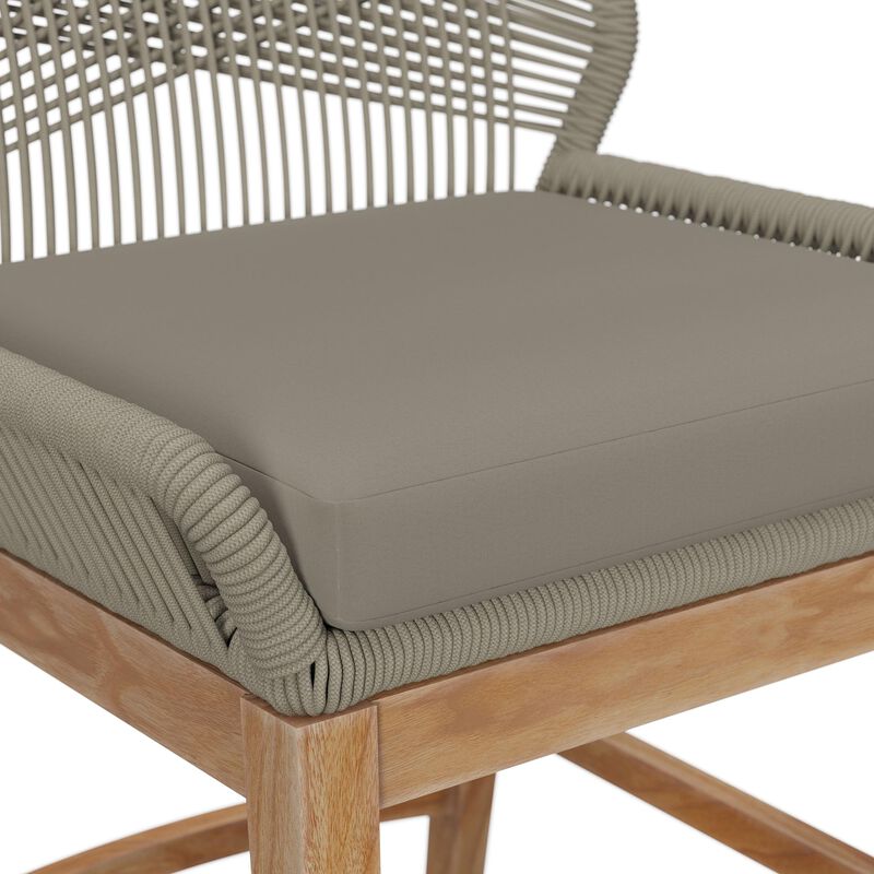 Modway Wellspring Outdoor Patio Teak Wood Counter Stool in Light Gray Greige - 24 Inch Patio Counter Height Stool with Cushion, Woven Seat and Teak Wood Legs image number 8