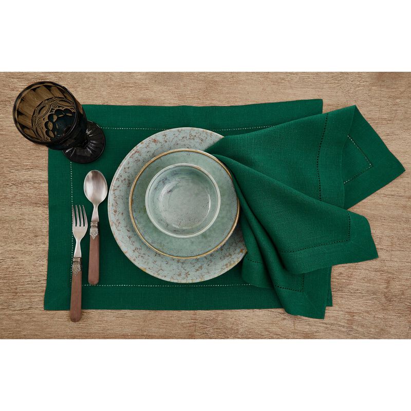 Solino Home Classic Hemstitch 100% Linen Dinner Napkins &ndash; Set of 4, 20 x 20 in, Machine Washable, Holiday and Everyday Dining
