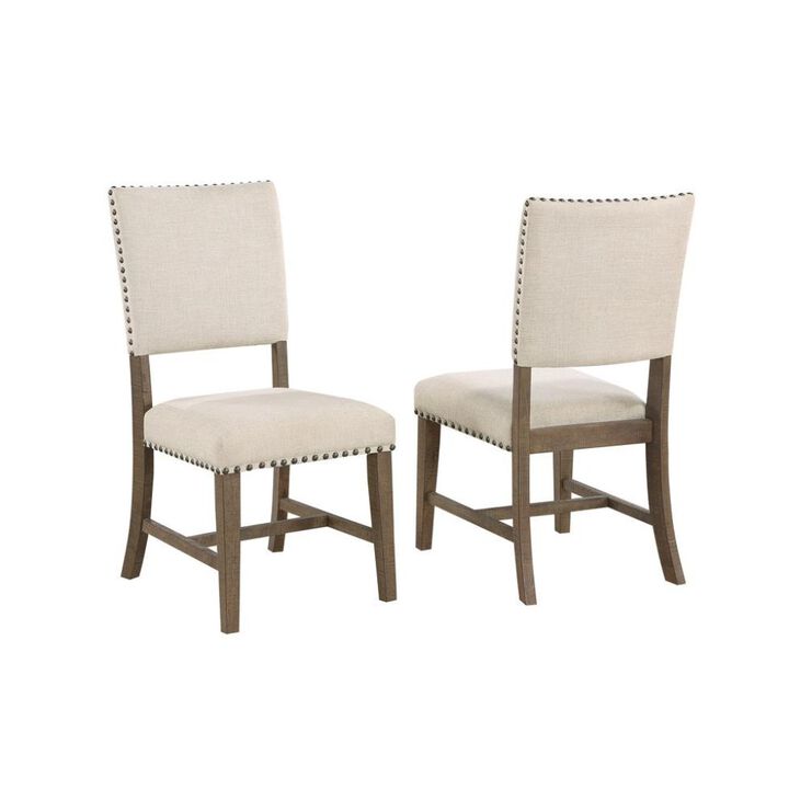 Best Quality Furniture Upholstered Dining Chiar In Brown Oak And Beige Linen (Set Of 2)
