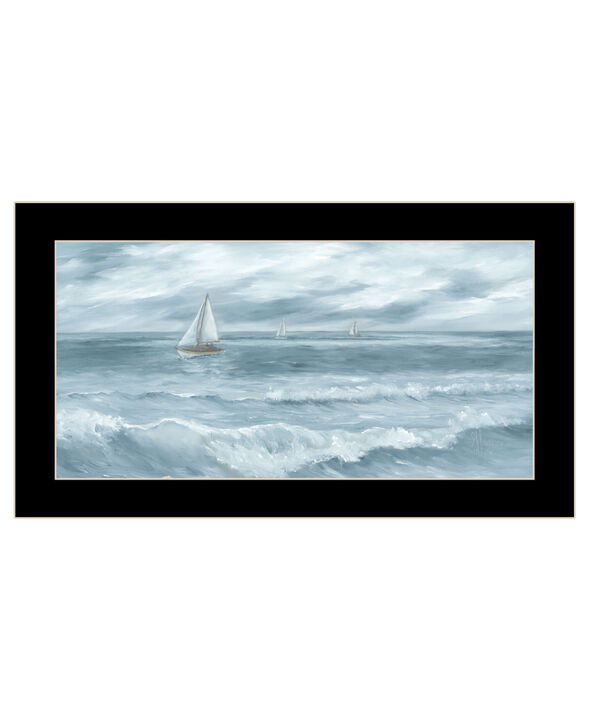 HomeRoots Three Sailboats Ocean Scene Black Framed Wall Art