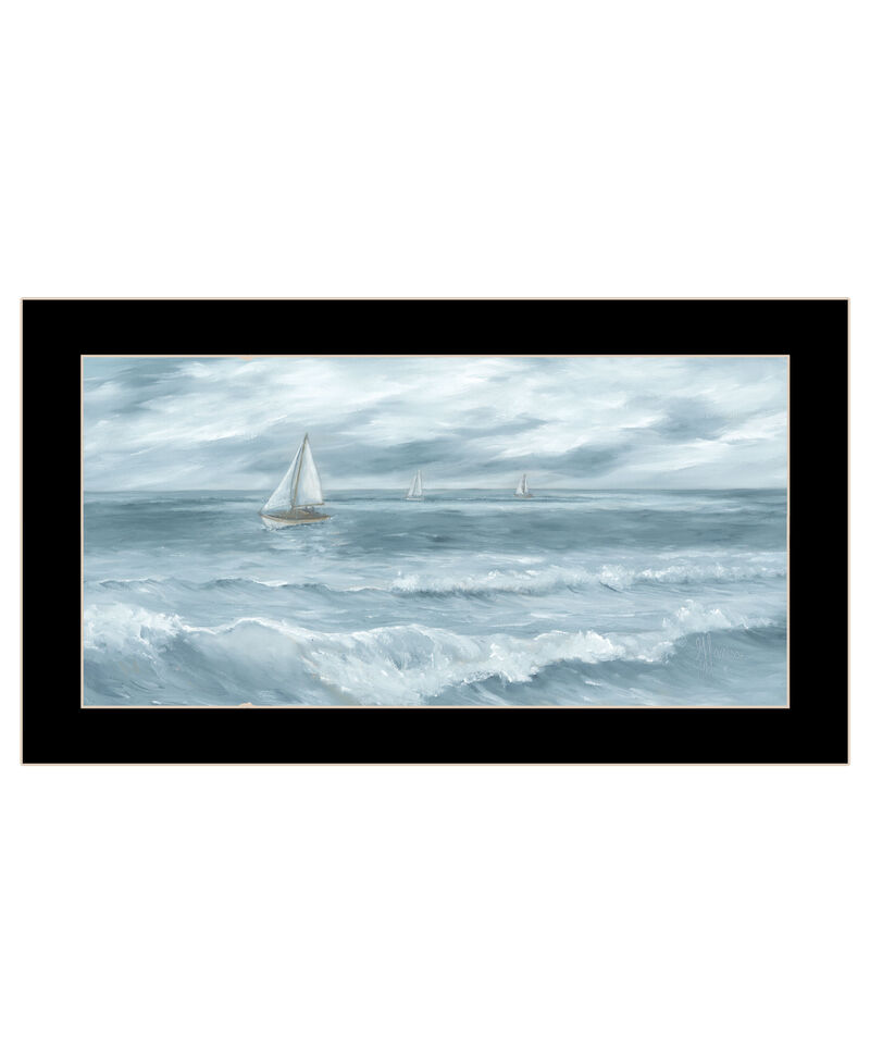 HomeRoots Three Sailboats Ocean Scene Black Framed Wall Art image number 0