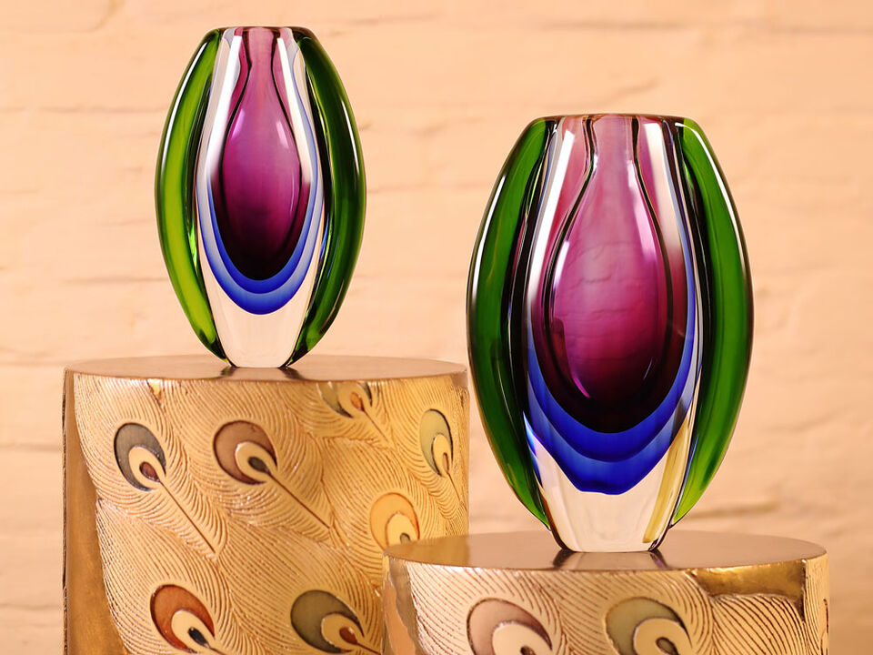 Hand Blown Sommerso Oval Art Glass Vase