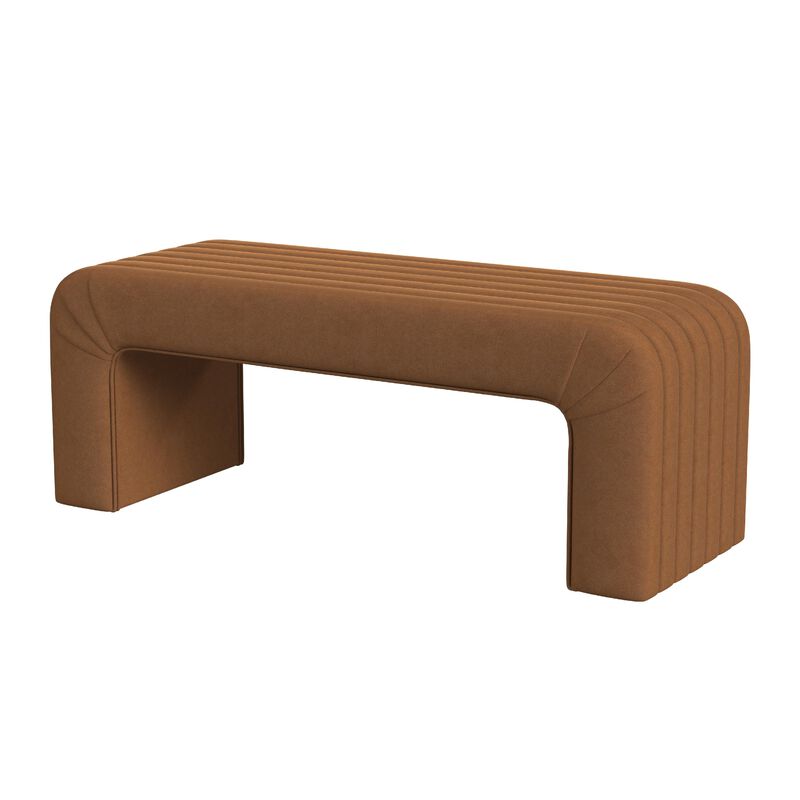 Gus Bench, Curved Arch Design, Orange Channel Tufted Velvet 48 Inch - Benzara image number 2