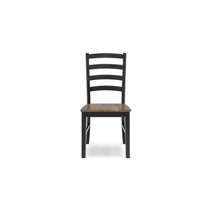 Fleur Dining Side Chair Set of 2, Black Ladderback, Brown Solid Wood - Benzara